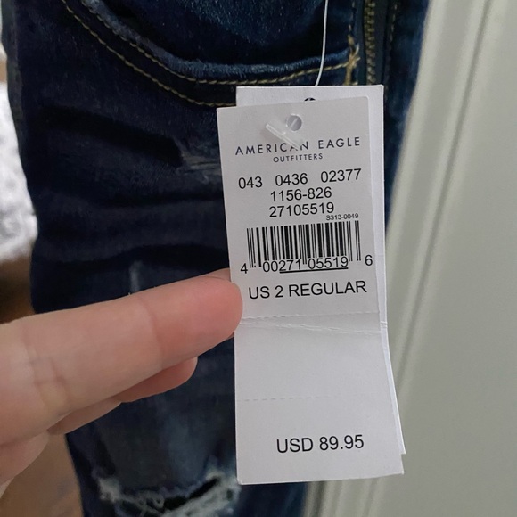 American Eagle Medium Wash Distressed Jegging Overalls Sz 2 Regular NWT - Picture 8 of 9